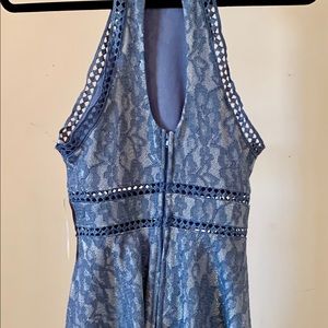 blue dress with floral & sequence